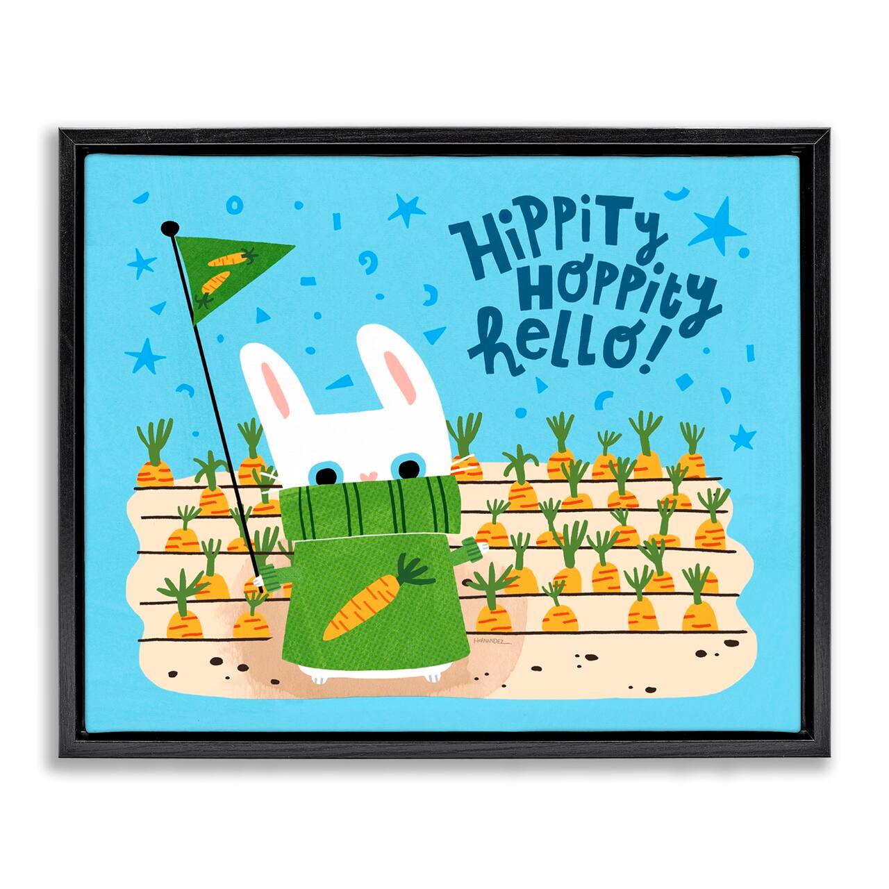 Stupell Industries Hippity Hoppity Hello Bunny Floater Framed Art